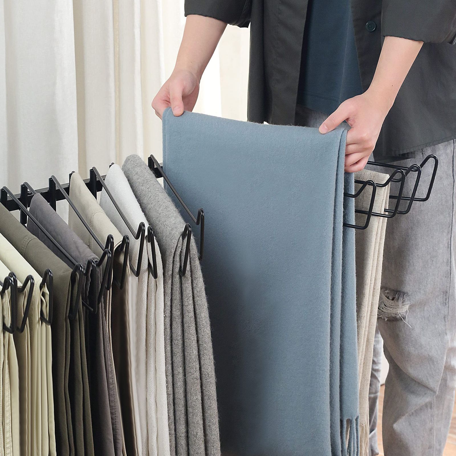 ズボンハンガー キャスター付き ラック 衣類収納 押し入れ スラックスハンガー 20本 サニーポイント 黒 MARWIL-DEMENAGEMENTS_CH