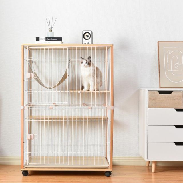 木製　キャットケージ　大型　2段 キャスター付き 猫 ショップ ケージ 2段 木製 キャスター付き キャットケージ 大型