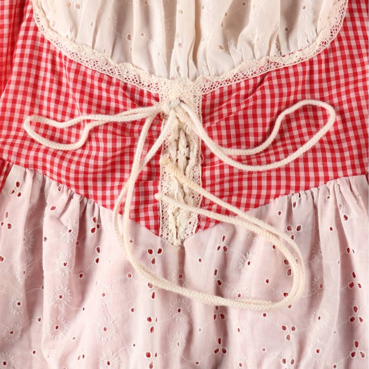  古着 70年代 ガンネサックス GUNNE SAX Jessica ギンガムチェック カットワーク刺繍 マキシ丈 フ ワンピ―ス evb 009602 その他 その他