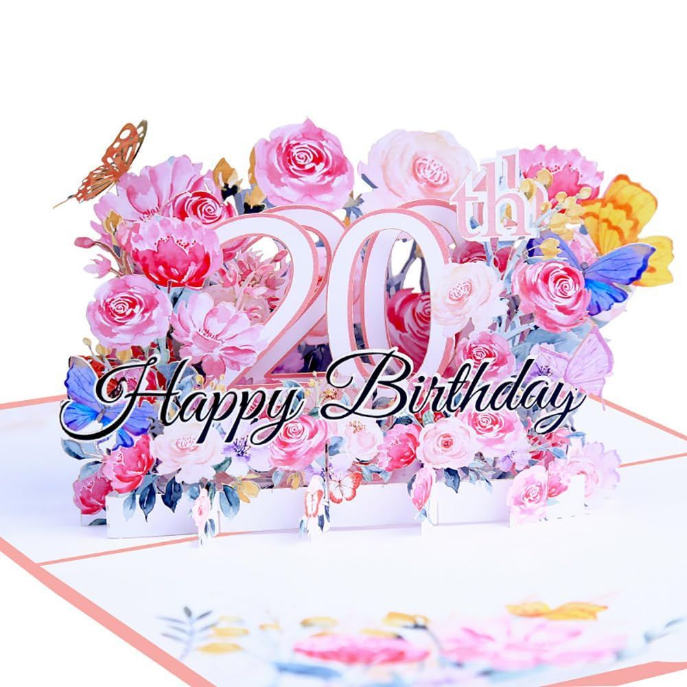 ギフトカード BIRTHDAY お祝いカード HAPPY ハッピーバースデーカード 封筒やメッセージカード付き カード グリーティングカード 立体 誕生日 ポップアップバースデーカード おしゃれ 3D バースデーカード 20歳