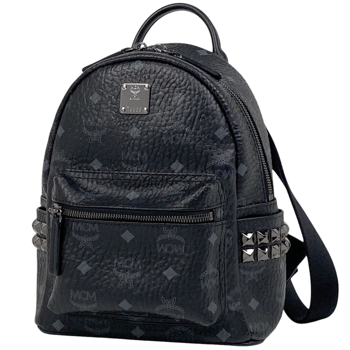 エム シー エム MCM ロゴグラム リュックサック ヴィセトス スタッズ リュック レザー ブラック レディース