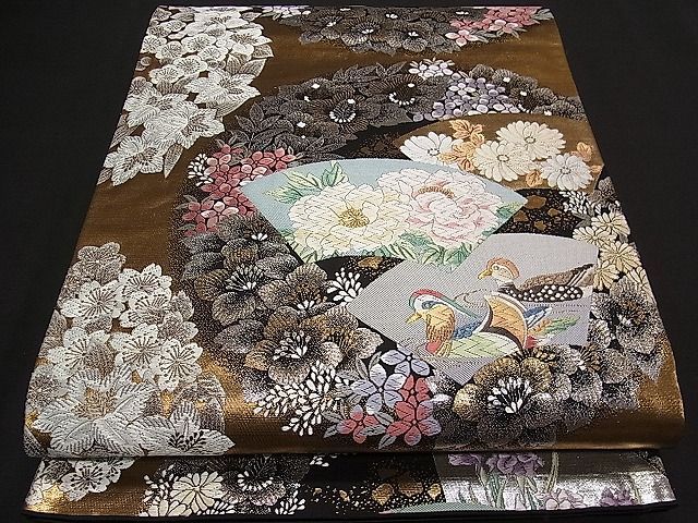 平和屋1□極上 六通柄袋帯 唐織 花舞遊園文 黒地 金銀糸 逸品 1s233