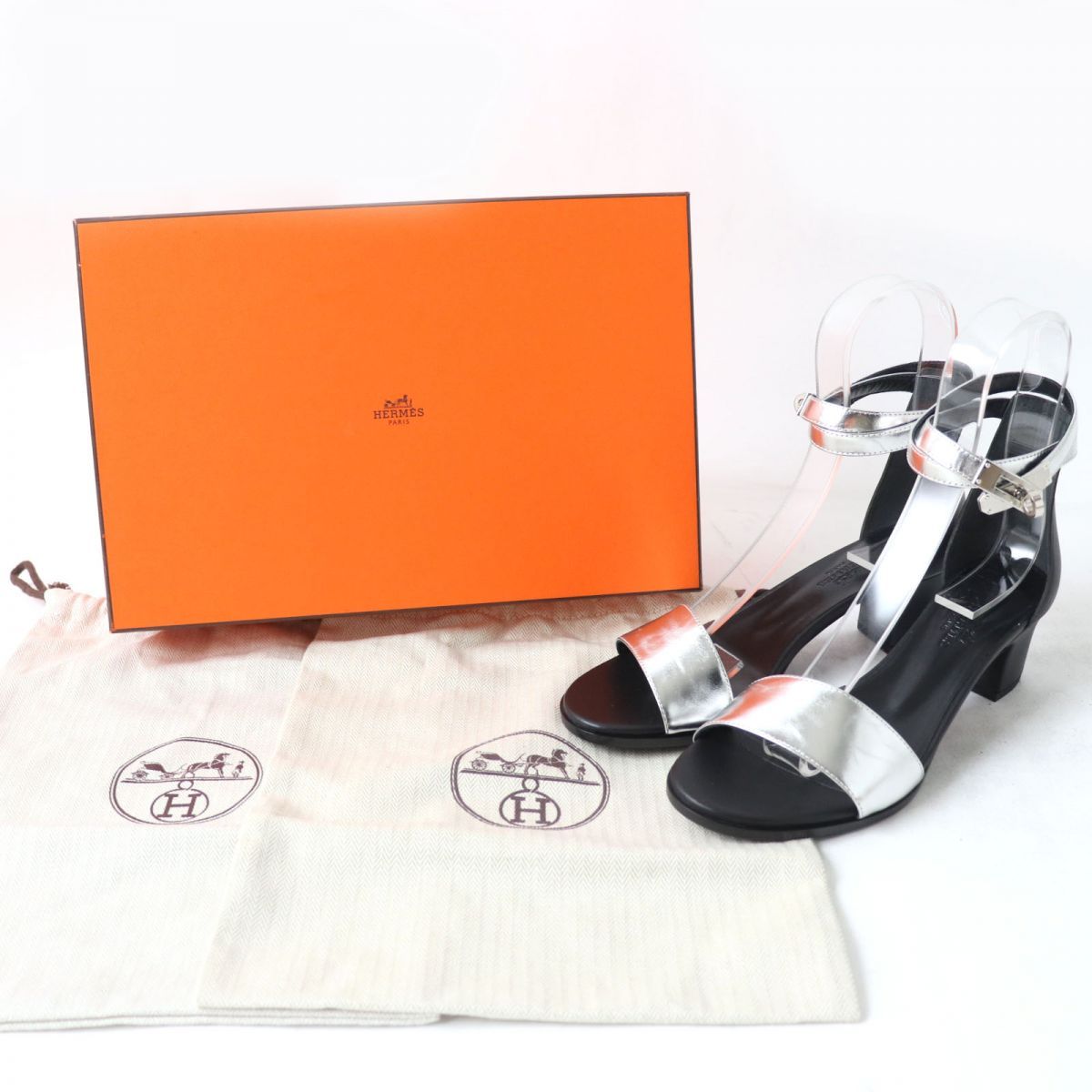 エルメス マネージュ 終 レザー ケリー金具 サンダル マルチカラー 