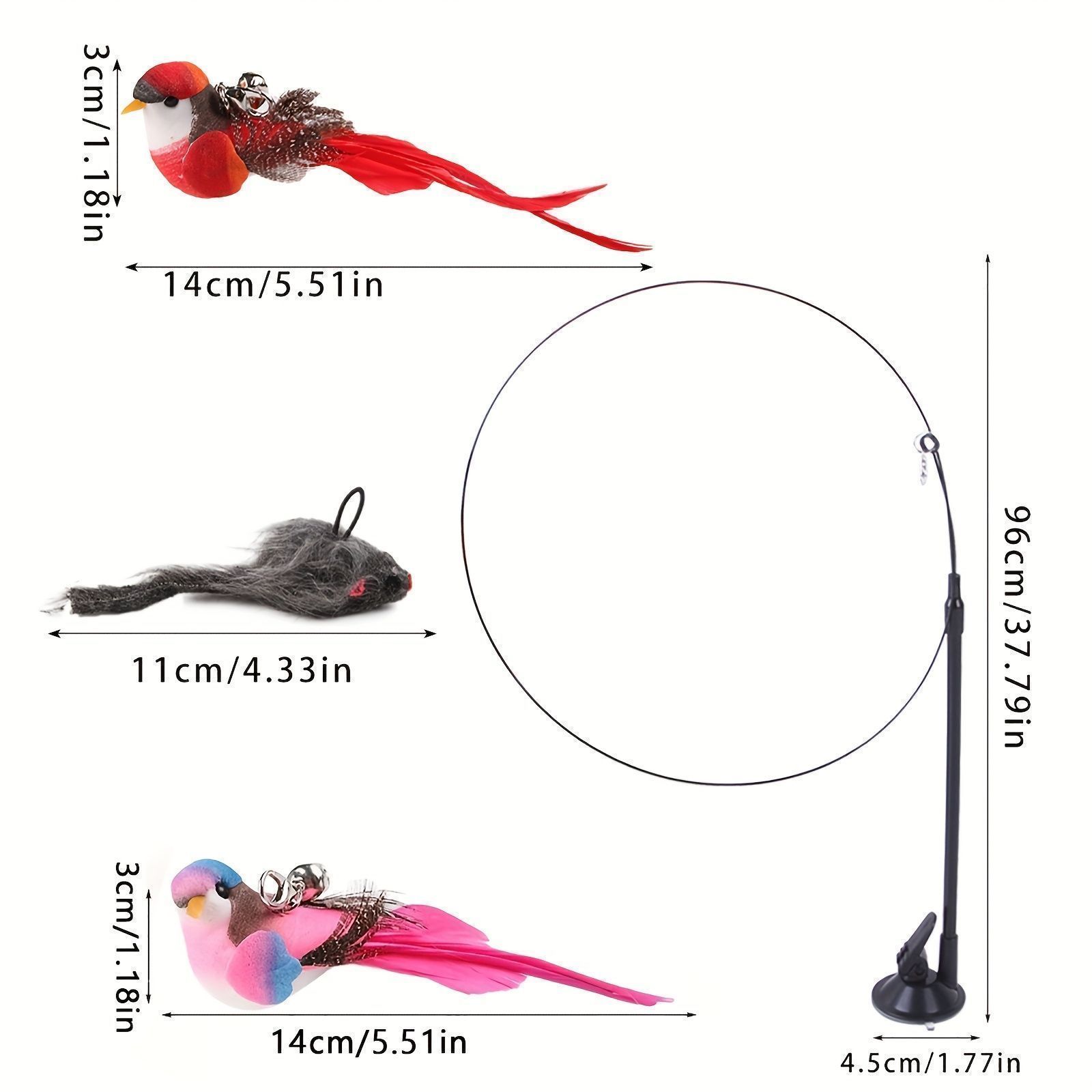 3個セット 猫用おもちゃスティック シミュレート鳥 鼠 ハンズフリー 長いポール ダブルロッド ベル付き 強力吸盤 インタラクティブ 子猫用 狩り ペット用品 手作り 猫の誕生日プレゼント フェイク羽根 ヘッド ランダムサイズ ランダム バッテリー不要 USTAUSTRALIA_COM_AU