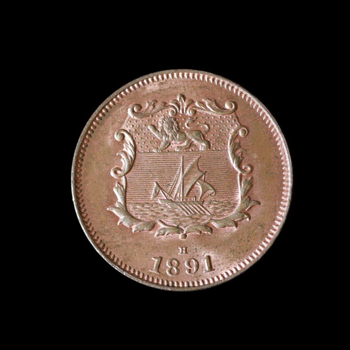 BRITISH NORTH BORNEO イギリス領北ボルネオ 洋元半分 1 2Cent 紋章 1891 UNC 銅貨