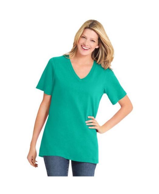 送料無料 ウーマン ウィズイン レディース シャツ トップス Plus Size Perfect Short-Sleeve V-Neck Tee Pretty jade
