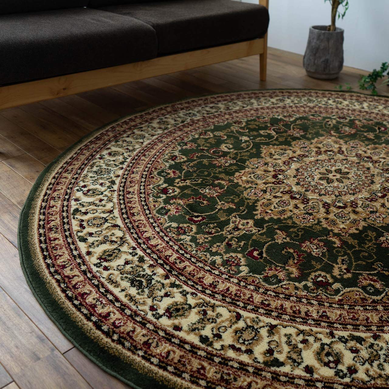 サヤンサヤン ペルシャ風 円形 丸 ラグ マット レジェンドⅠ 直径 133 グリーン ウィルトン織
