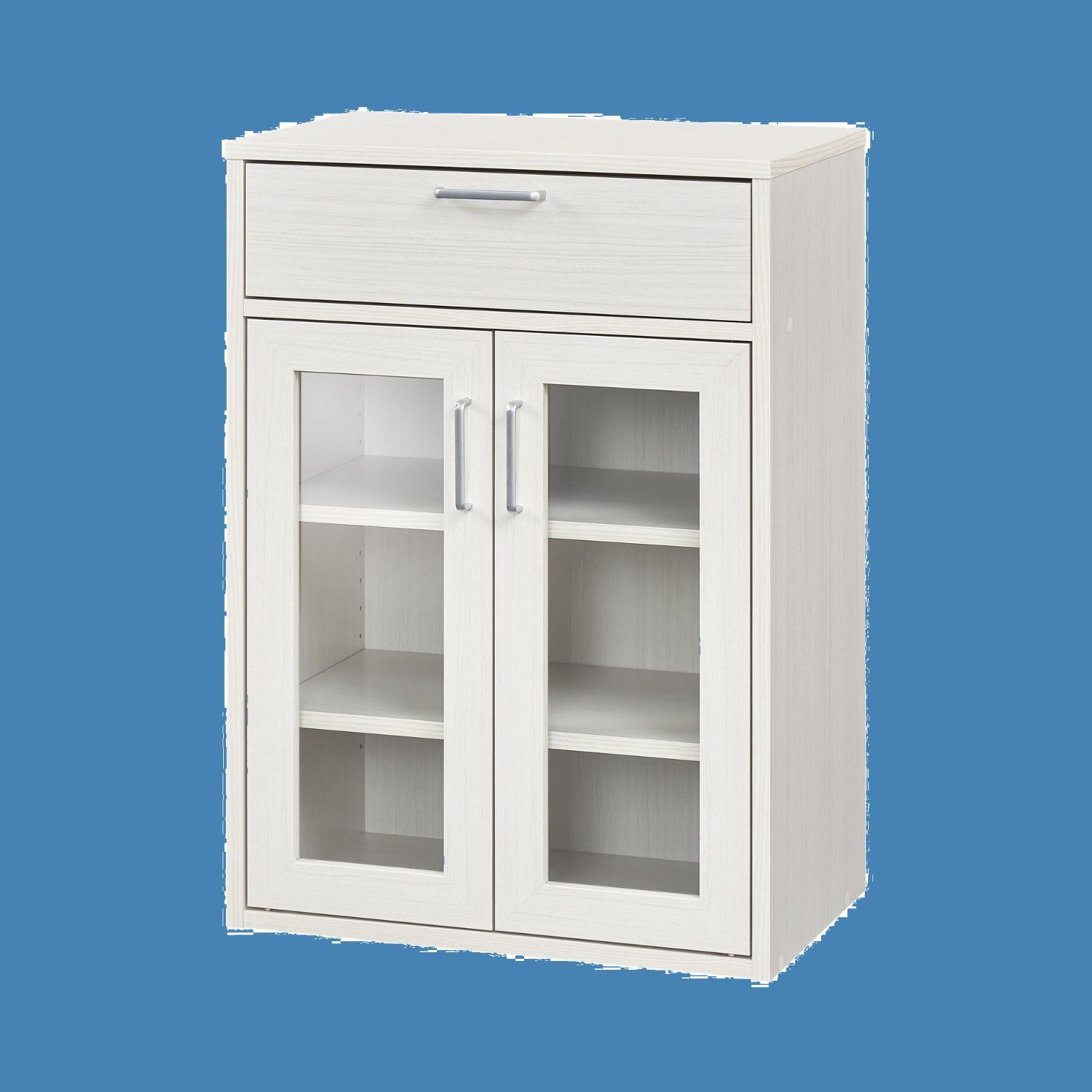 新着商品 幅56.6×奥行35.5×高さ80cm ベーシックデザイン 白木目 ホワイト FUL-8055GHWH 一人暮らしの部屋や狭いスペースにぴったりサイズ 同シリーズで組み合わせ自由自在 ガラスキャビネット キッチン収納 フルニコ カップボード 食器棚