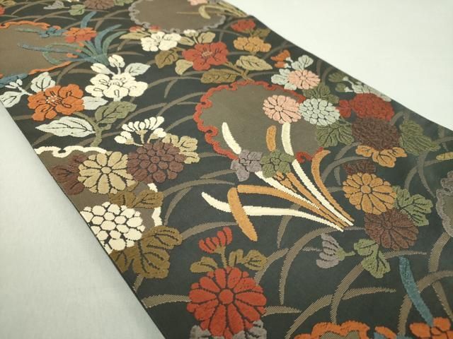 平和屋着物●六通柄袋帯　唐織　雪輪野菊文　金糸　正絹　逸品　DAAS3188ps 平和屋着物○六通柄袋帯 唐織 雪輪野菊文 金糸 正絹 逸品 DAAS3188ps