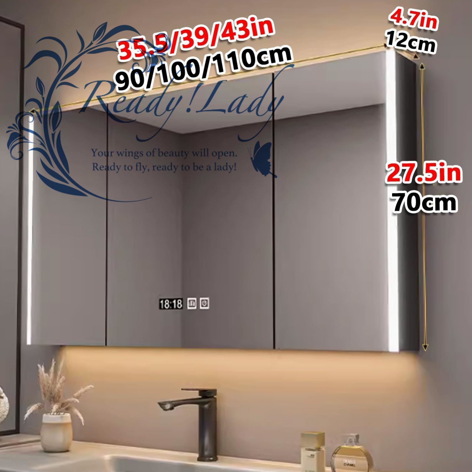 洗面 化粧台LEDライト付き 浴室お風呂 鏡スマート調光機能付き ミラーキャビネット 洗面所 浴室 ミラー 曇り止め 洗面化粧台120cm