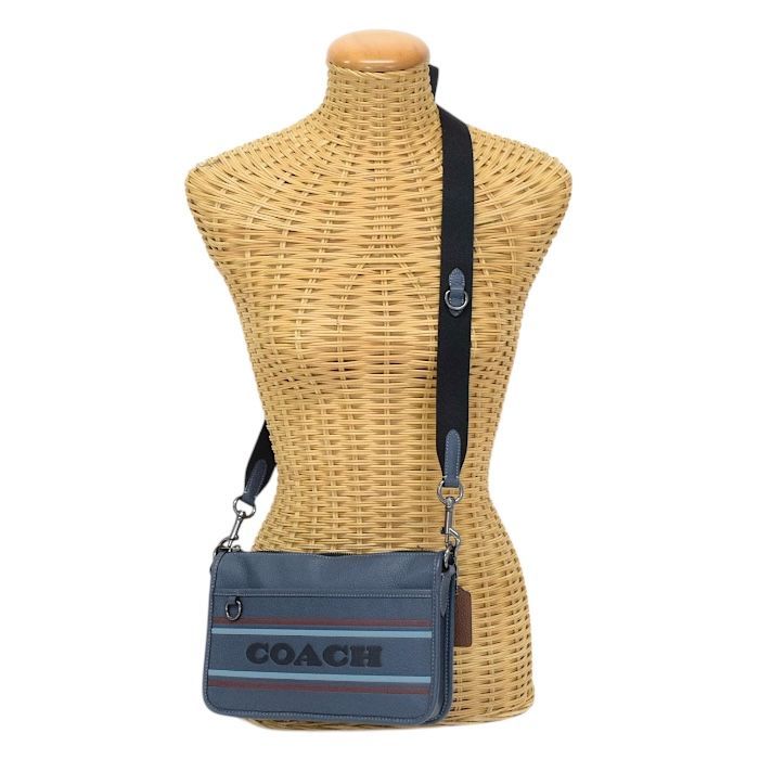 【ABランク】 コーチ COACH ヘリテージ コンバーチブル クロスボディ・コーチ ストライプ リファインド ペブル レザー CG998 ショルダーバッグ クロスボディ 肩掛け 斜めかけ デニム (ブルー) / マルチ 正規品 中古 mbm28012 コーチ COACH ヘリテージ コンバーチブル クロスボディ・コーチ