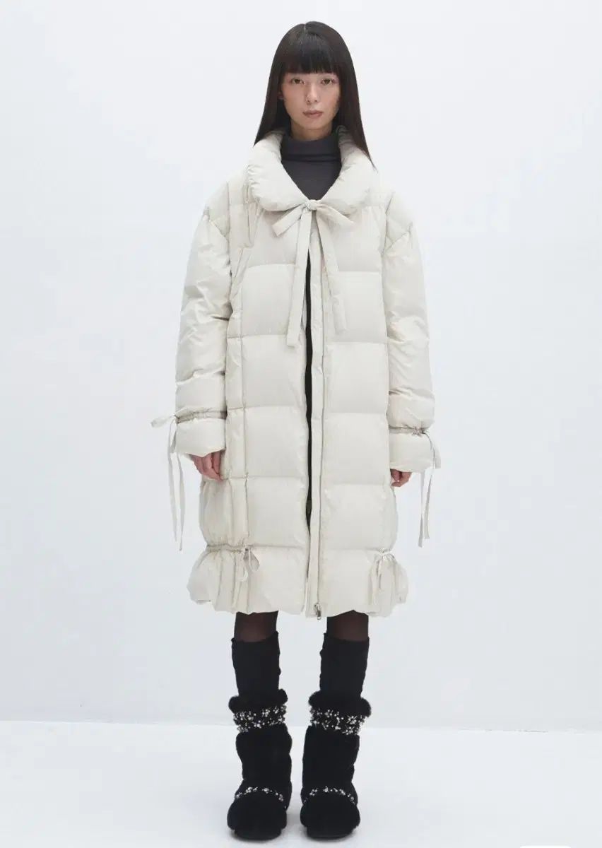 THETIS THETIS リボン ダウンジャケット ロング丈 ダックダウン ribbon