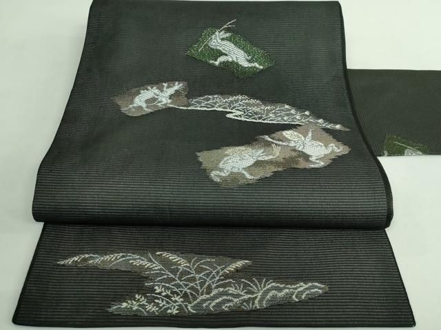 平和屋着物 上 夏物 九寸名古屋帯 鳥獣戯画 金銀糸 黒地 DZAA9464kh5