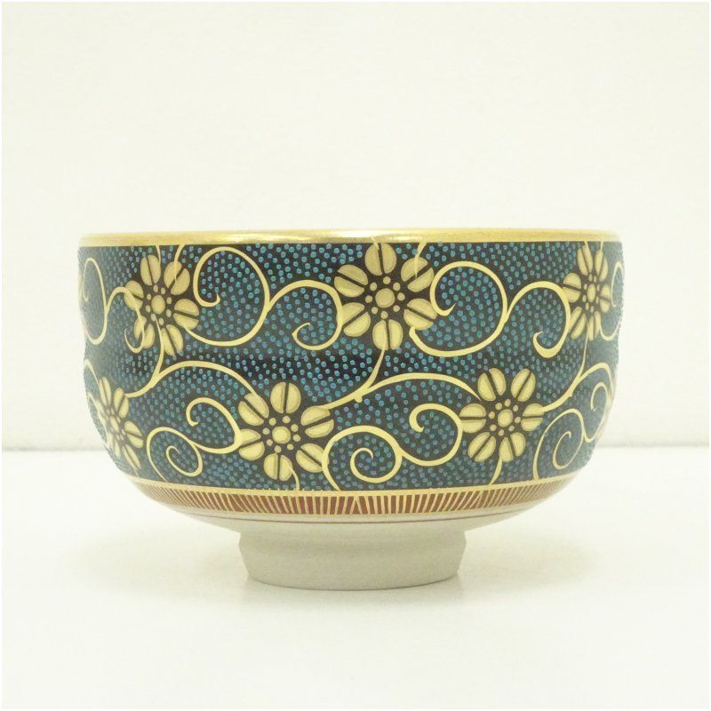 九谷焼 良山造 青粒鉄仙茶碗（共箱） 茶道 抹茶 おしゃれ 抹茶茶碗