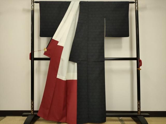 平和屋着物▽本塩沢 単衣 110亀甲 雲取り文 正絹 逸品 AAAZ9539fy