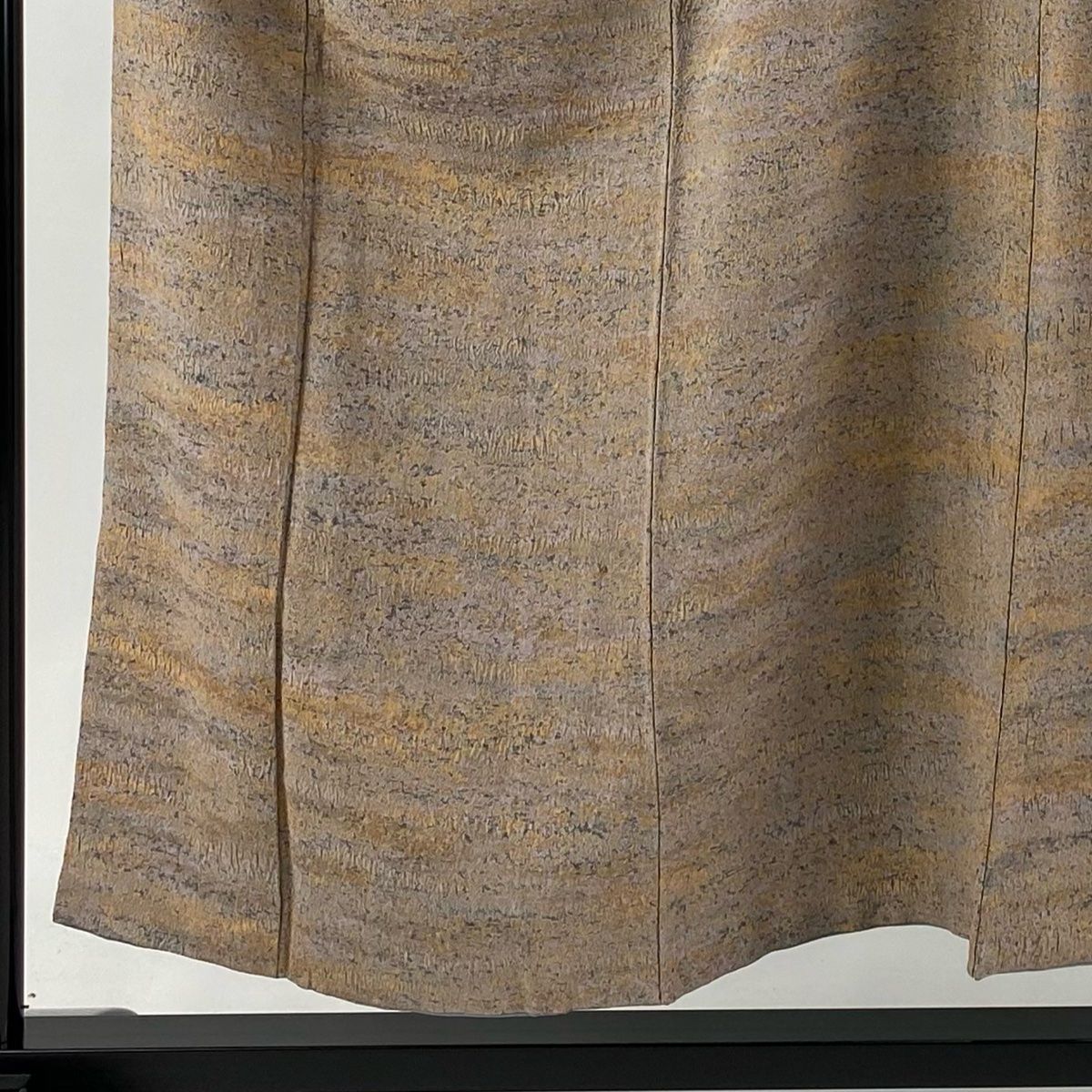 小紋 身丈153cm 裄丈65.5cm M 袷 陶彩染 幾何学模様 薄小豆 正絹 名品  