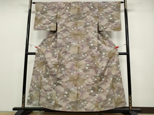 平和屋着物●小千谷紬　立波草花文　正絹　逸品　CAAX4552ut 平和屋着物○小千谷紬 立波草花文 正絹 逸品 CAAX4552ut