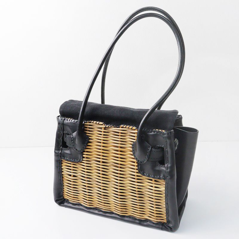 エバゴス　黒と籐のハンドバッグ エバゴス 黒と籐のハンドバッグ 希少 人気アイテム エバゴス ebagos