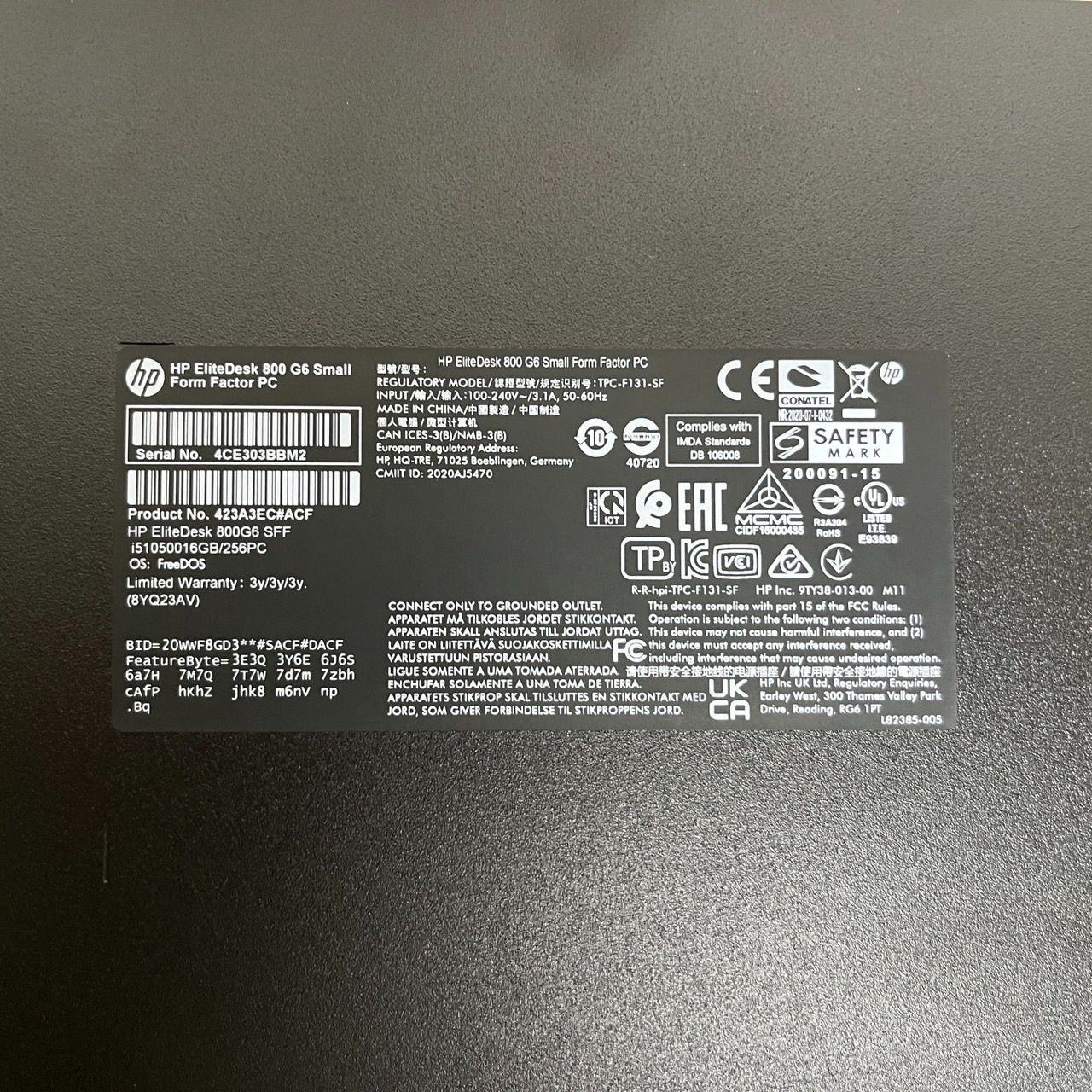 【美品★】HP EliteDesk800 G6 SFFインテル第10世代 Core i5-10500 メモリ:16GB SSD:256GB Windows11 Pro 2020年12月モデル デスクトップPC