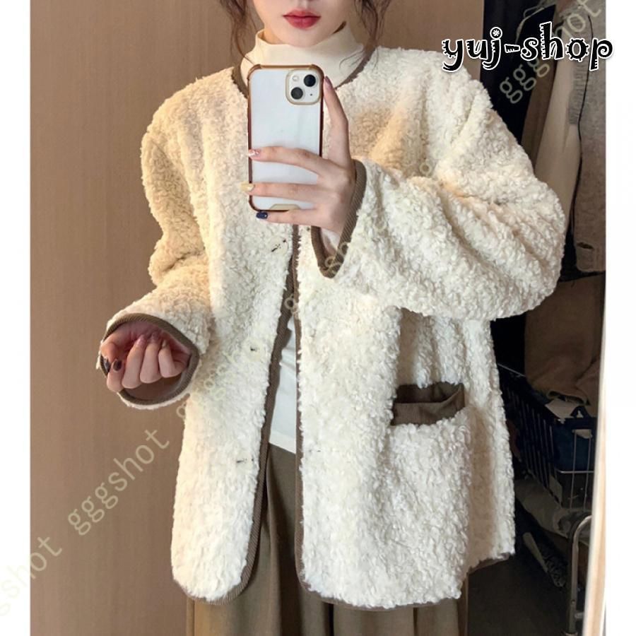 ボア ブルゾン レディース 大きいサイズ 秋 冬 ボア ノー アウター コート ファー もこもこ 防寒 大人 ショート丈 軽い 厚手 大きいサイズ 体型カバー
