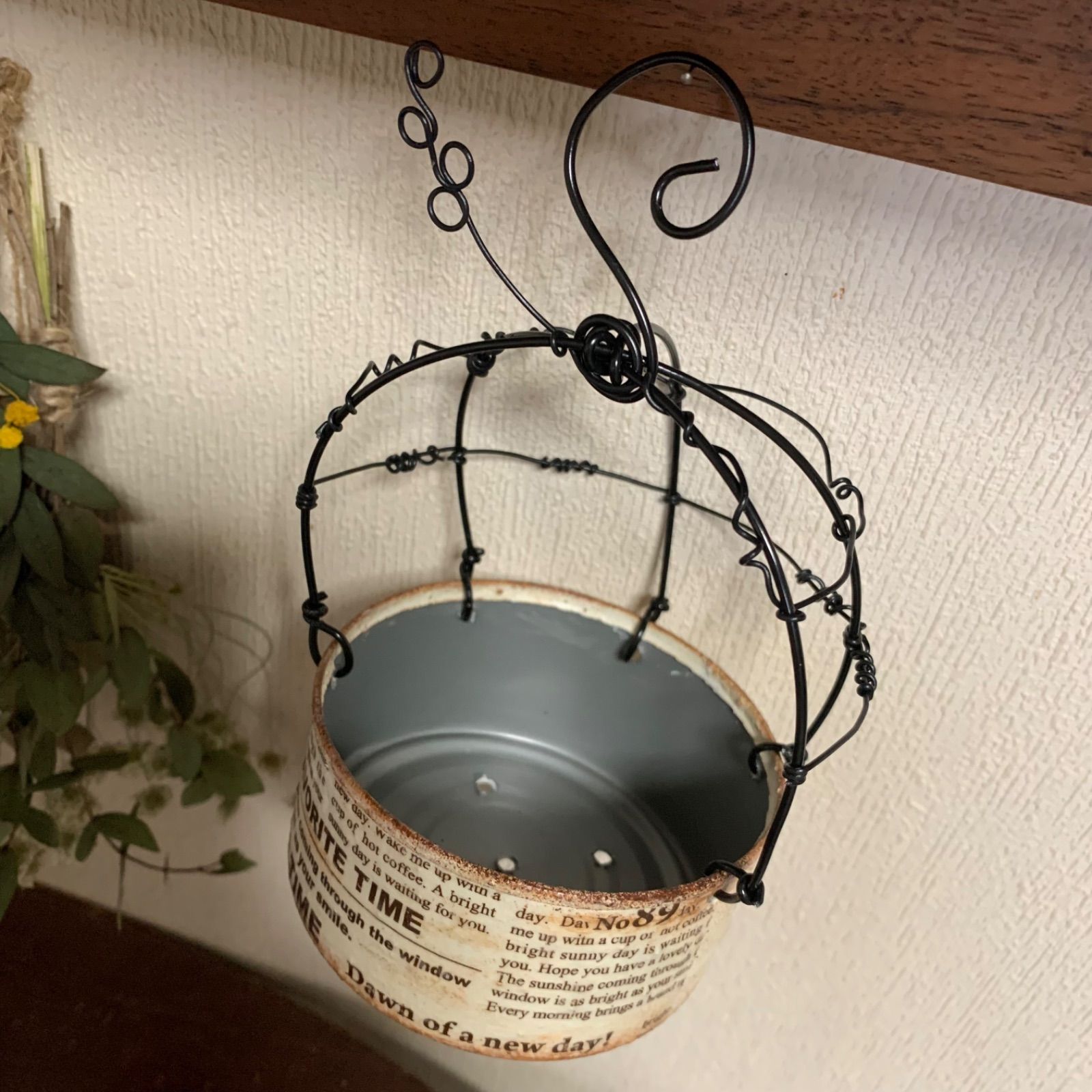 リメイク缶（中サイズ）2個ホワイト鳥リメイク鉢