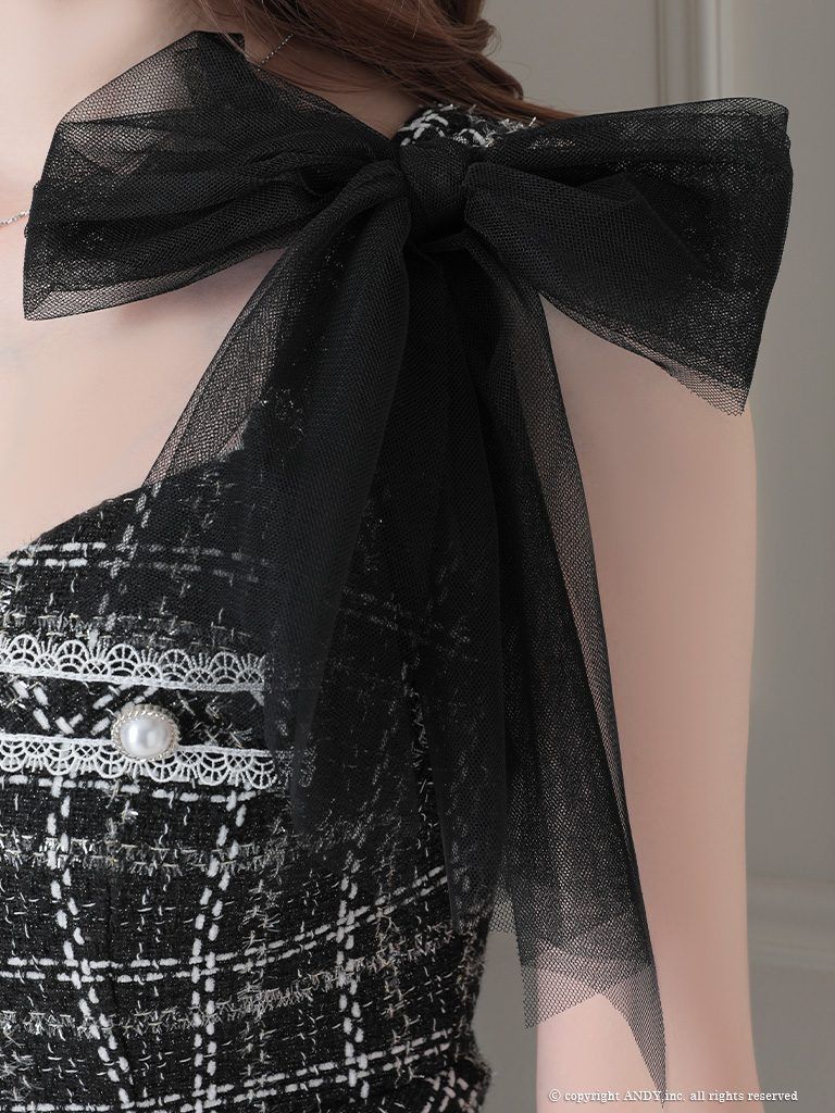 ブラック【an /アン】チェック柄/ チュール/ ショルダーリボン  