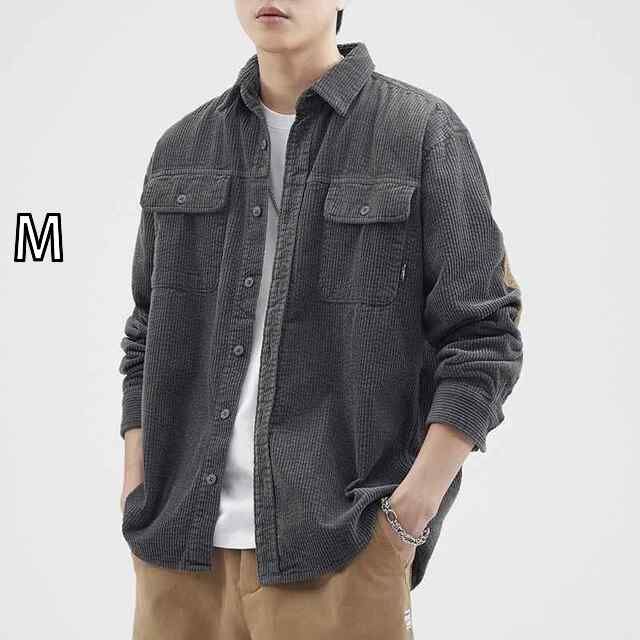 [M ]メンズ ファッション 服 男性用 オシャレ シンプル 大人 かっこいい 大きいサイズ ストリート 紳士服 厚手 長袖 シャツ ワークジャケット グレー カジュアル シャツ トップス ジャケット