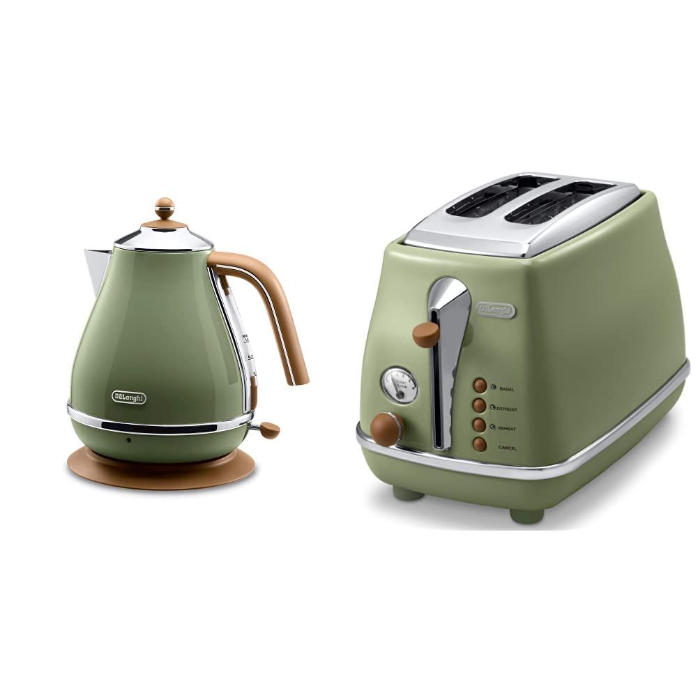 数量 セット買い デロンギ DeLonghi 電気ケトル アイコナ ヴィンテージ コレクション オリーブグリーン 1.0L KBOV1200J-GR - アイコナ ヴィンテージ ポップアップトースター 10枚~4枚切食パン対応 オリーブグリーン CT
