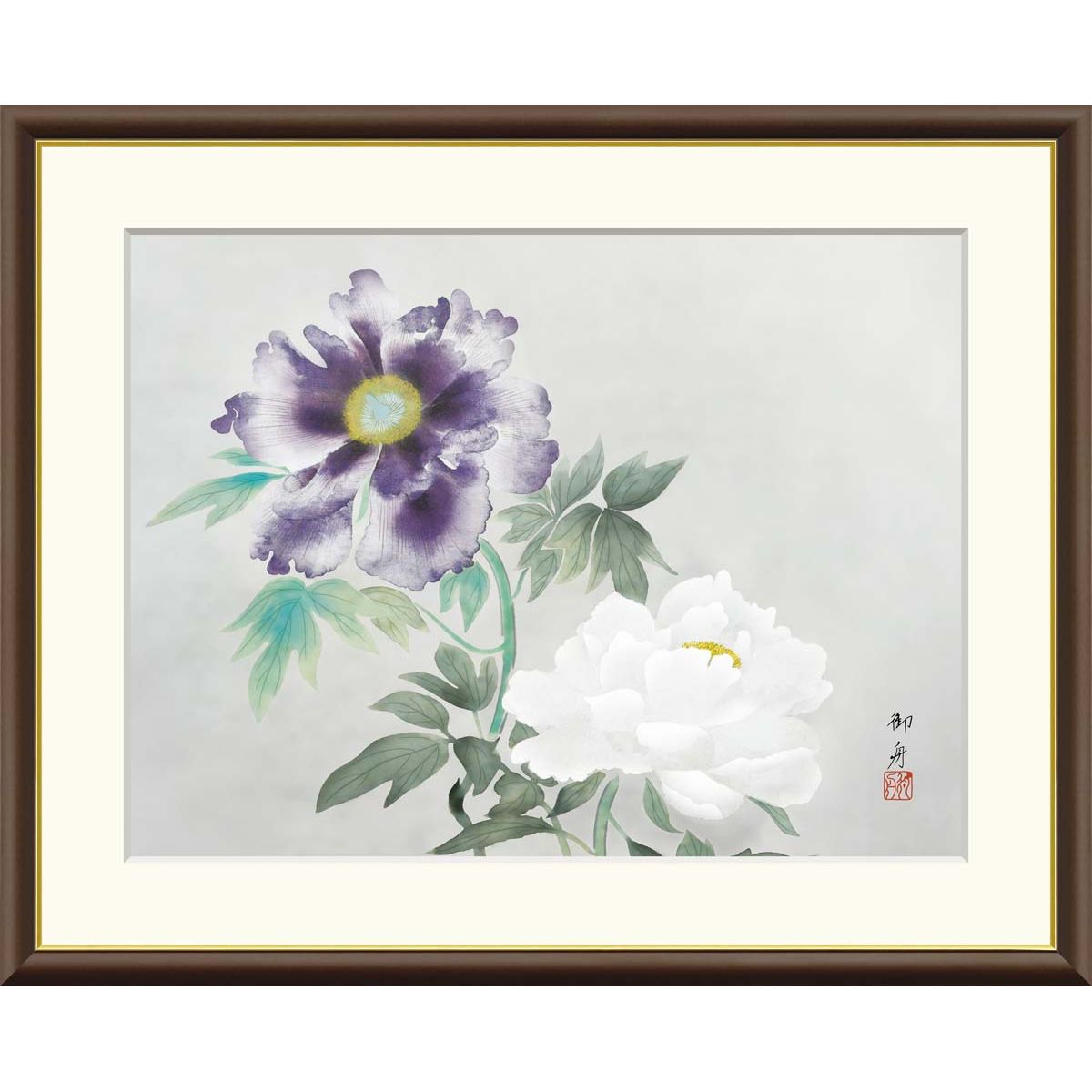 椿 油彩画 ダークブラウンフレーム 絵画 お洒落 アンティーク レトロ