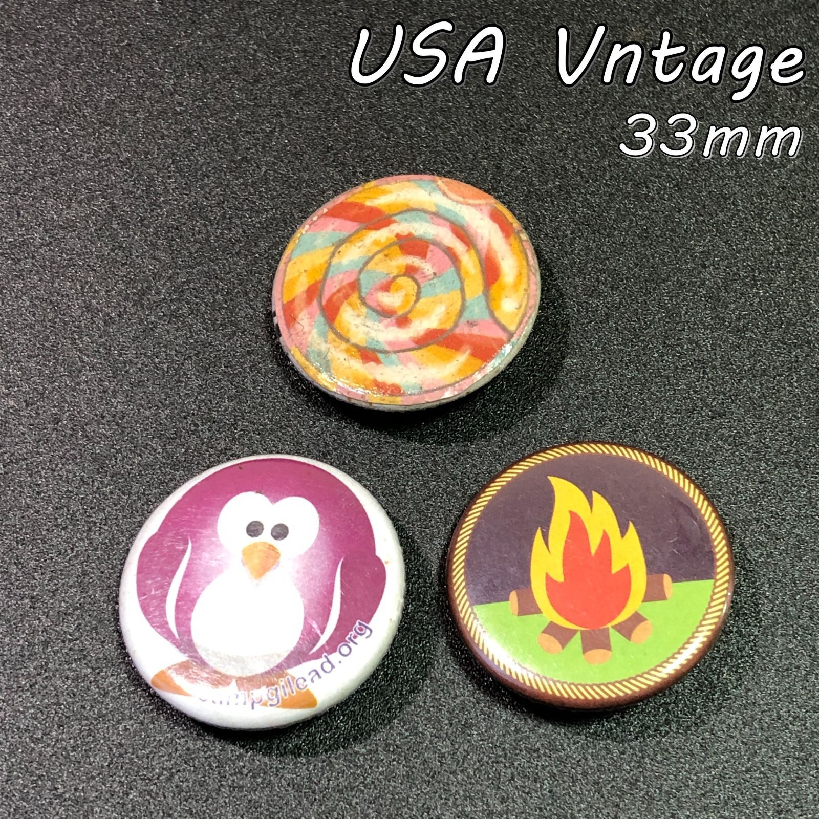 缶バッジ アメリカ 輸入雑貨 ビンテージ 33mm 『 3個セット