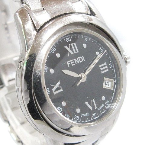 フェンディ FENDI 腕時計 アナログ デイト クォーツ 回転式 3針 2200L 文字盤ブラック シルバーカラー ウォッチ ■SM1