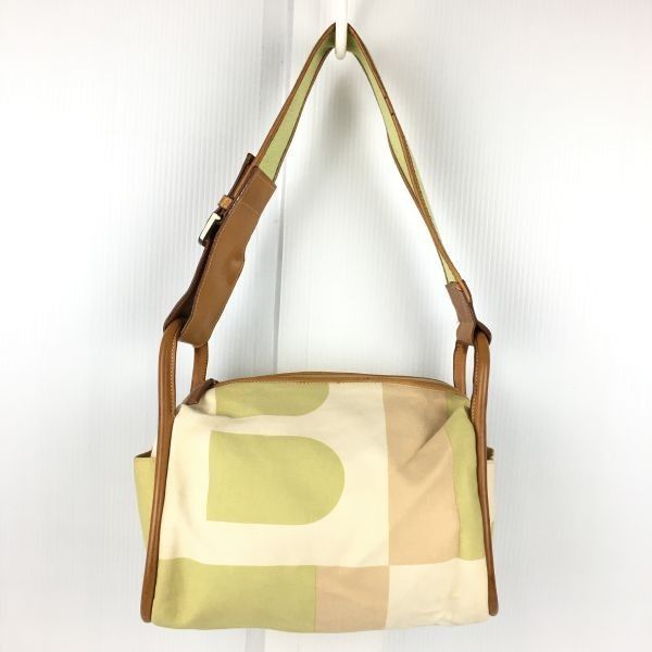 BALLY/バリー☆キャンバス×レザー ショルダーバッグ【ベージュ×ライム