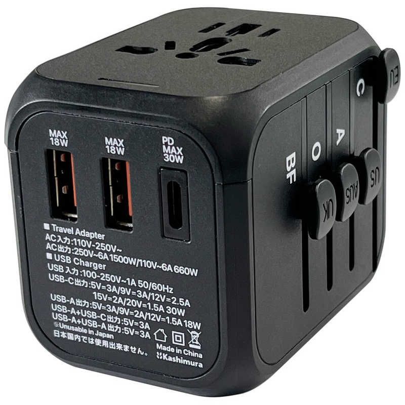 【 新品 未開封 】 カシムラ 海外用変換プラグA/C/O/BFタイプ USBA2＋C PD30W 自動識別 WP109M 未使用 送料無料