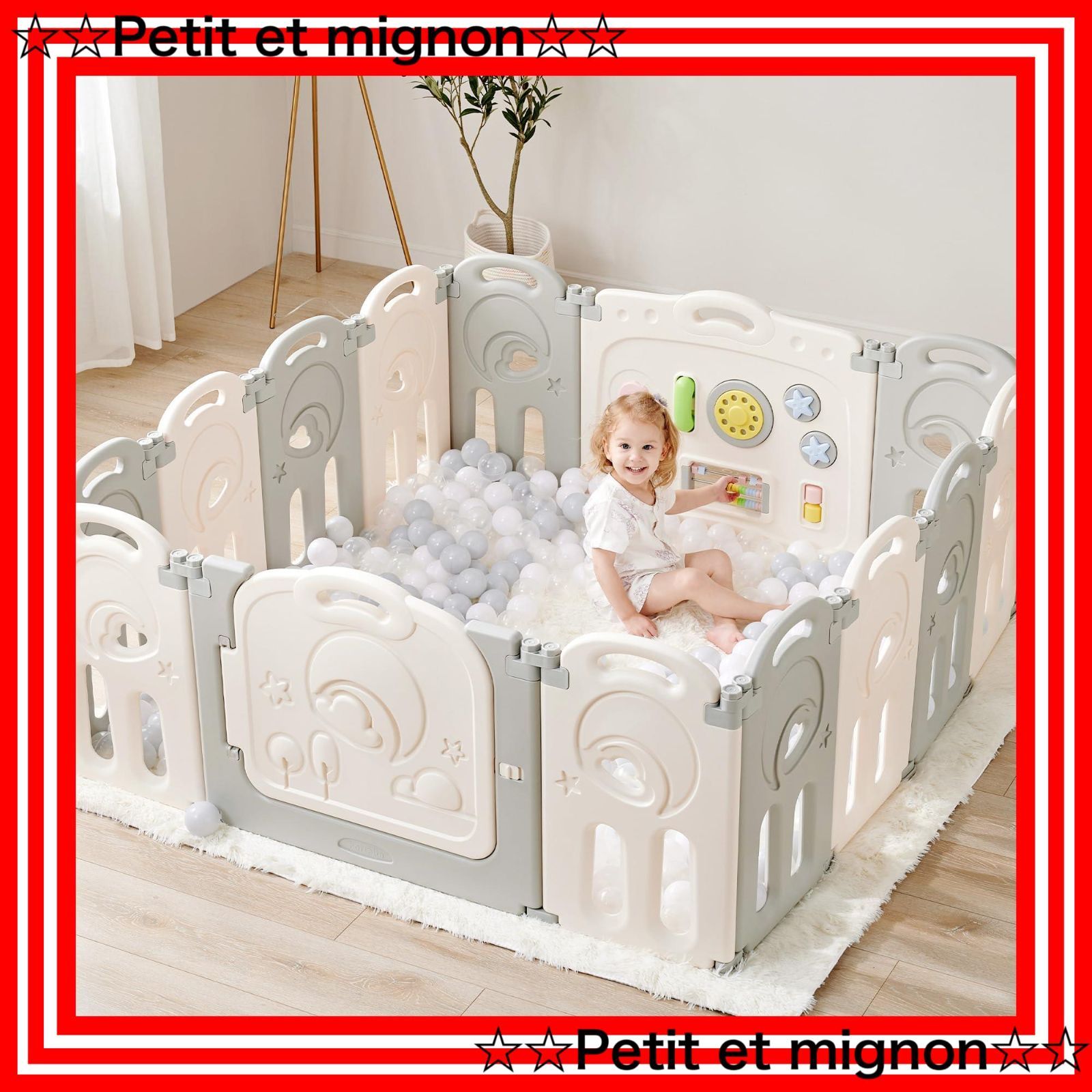 スピード発送 Castle ベビーサークル 折りたたみ 高さ62cm Cloud おもちゃパネル ドア付き 組立簡単 赤ちゃん さく ゲート キッズランド Fortella プレイヤード ベビーフェンス プレゼント 出産祝い グレー＆ホワイト 14枚セット