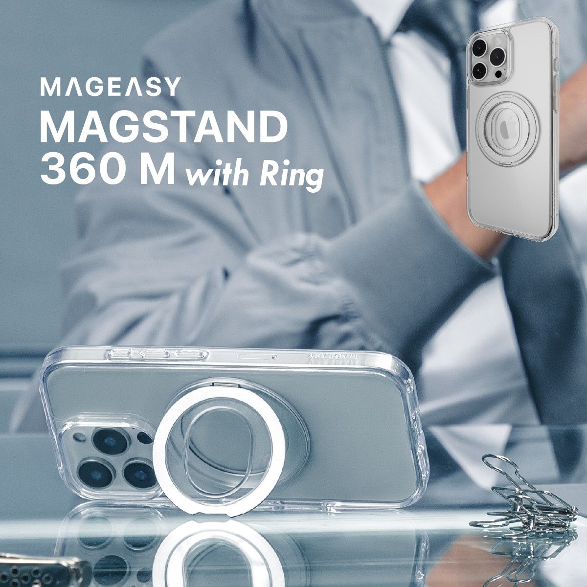 iPhone 16 Pro Max ケース クリア MagSafe対応 スタンド リング付き 耐衝撃 リング スマホケース アイフォン16 ProMax 対応 MagEasy MagStand 360 M with Ring