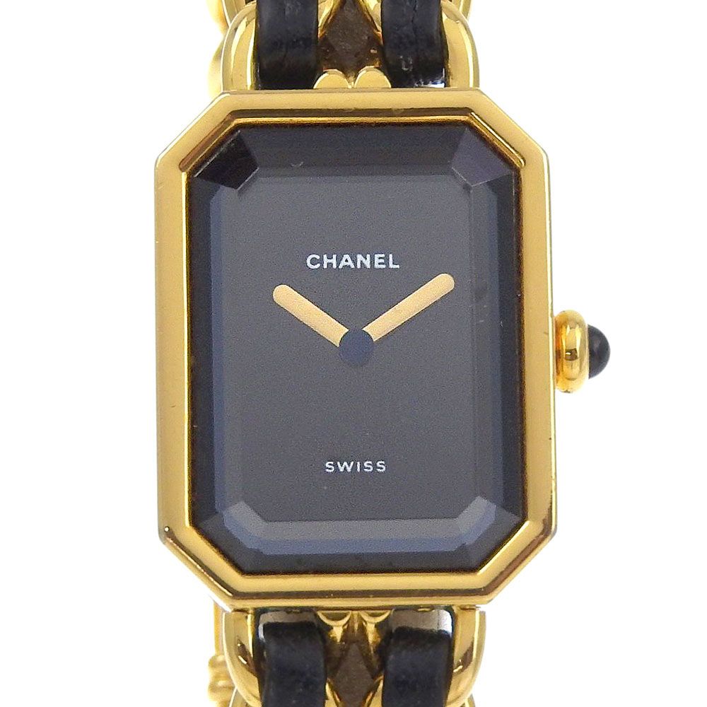 CHANEL シャネル プルミエール L H0001 金メッキ×レザー クオーツ アナログ表示 レディース 黒文字盤 腕時計