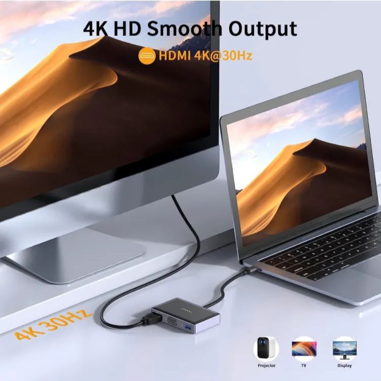 USB Cハブアダプター、iDsonix 5-in-1 USB Type c ハブ、4K HDMI、VGA