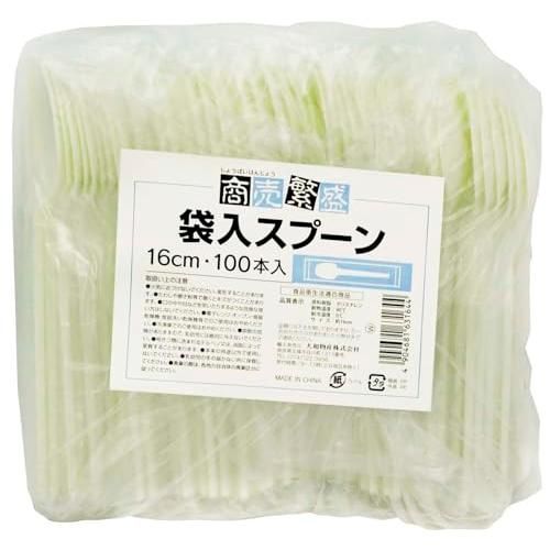 大和物産 Daiwa Bussan 使い捨て スプーン プラスチック 商売繁盛 袋入り カトラリー 16cm 100本入 アイボリー ホワイト