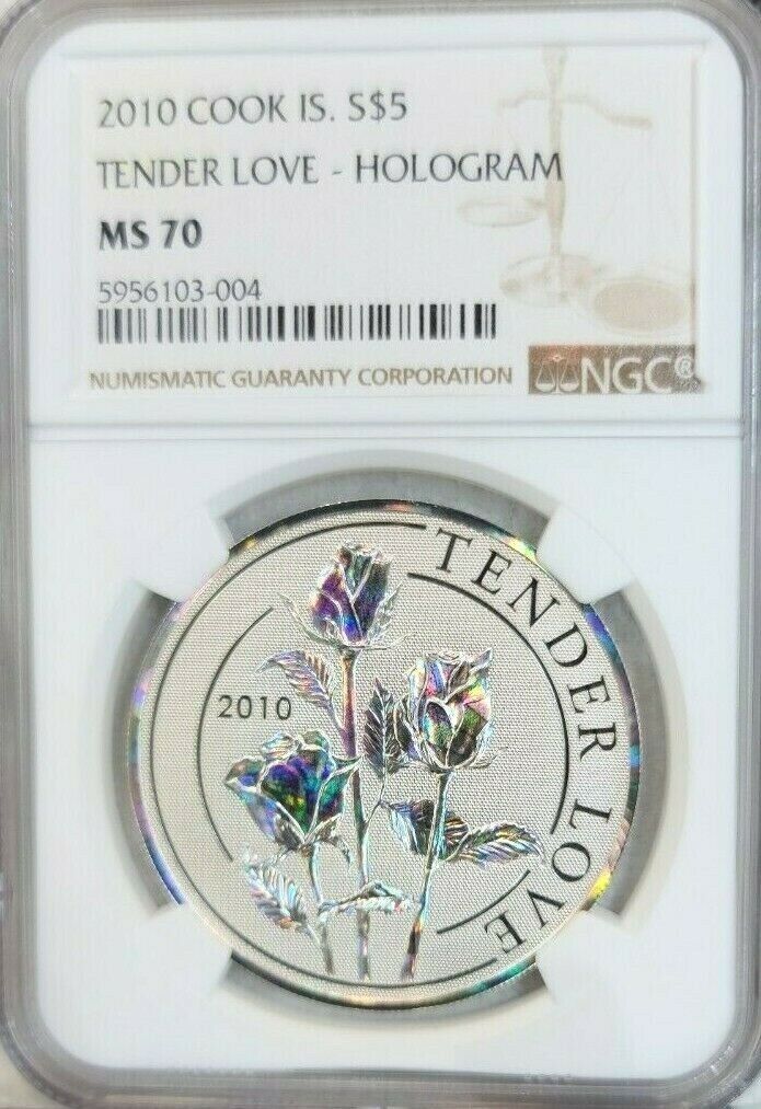 2010 COOK ISLANDS SILVER 5 DOLLARS S$5 TENDER LOVE NGC MS70 PERFECTION
