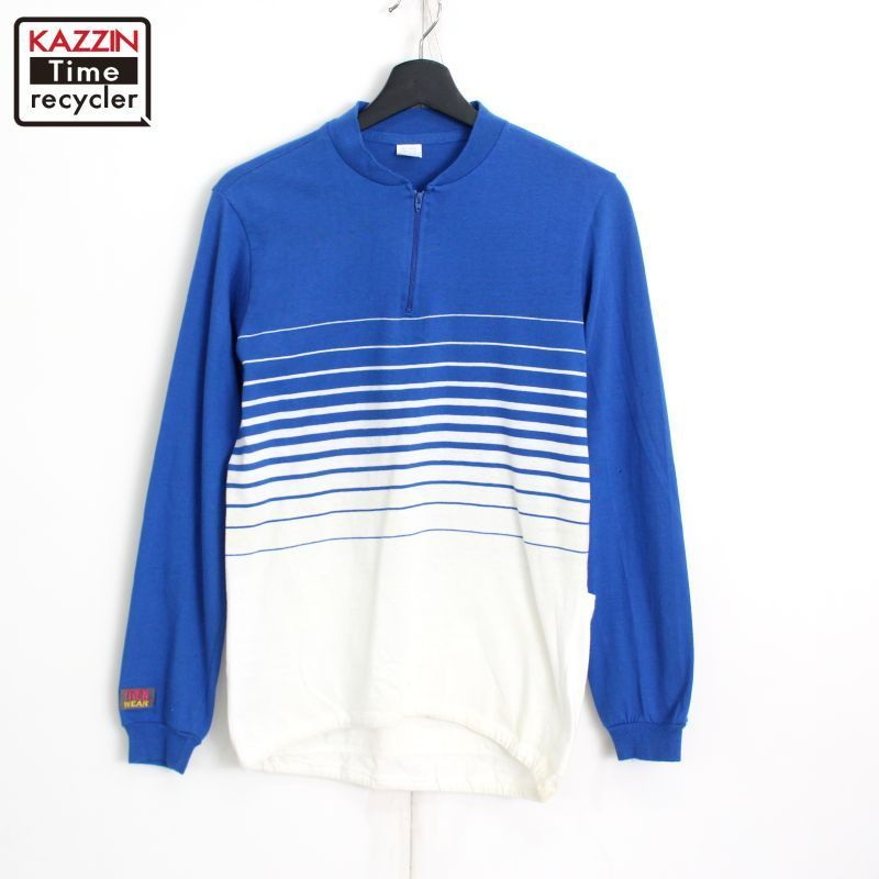80s USA製 vintage ボーダー柄 TREKWEAR サイクリング ハーフジップ 長袖Ｔシャツ メンズ 表記Mサイズ