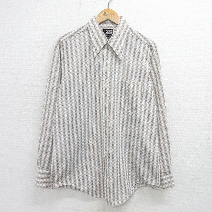 L/古着 長袖 シャツ メンズ 70s 総柄 茶他 ブラウン 24jul16 中古 トップス