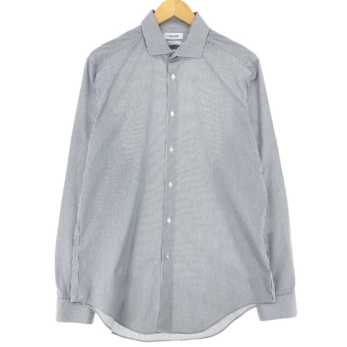 古着 カルバンクライン Calvin klein ワイドカラー 長袖 コットンストライプシャツ メンズL/eaa445286