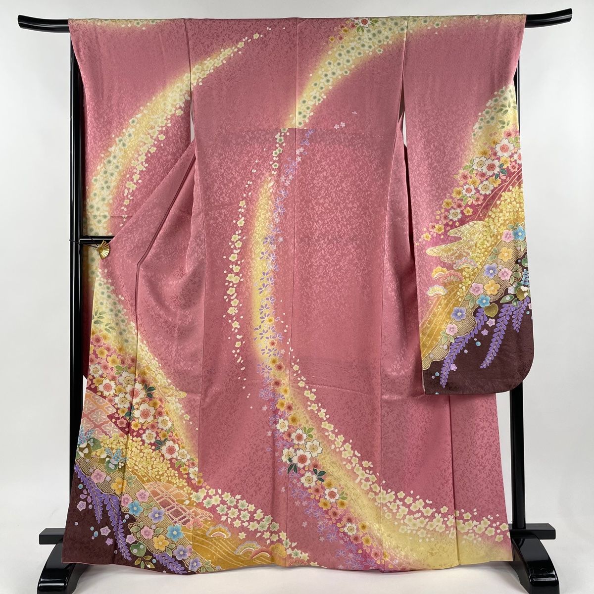 振袖 身丈168cm 裄丈67cm M 袷 桜 花菱 金通し 金糸 ピンク 正絹