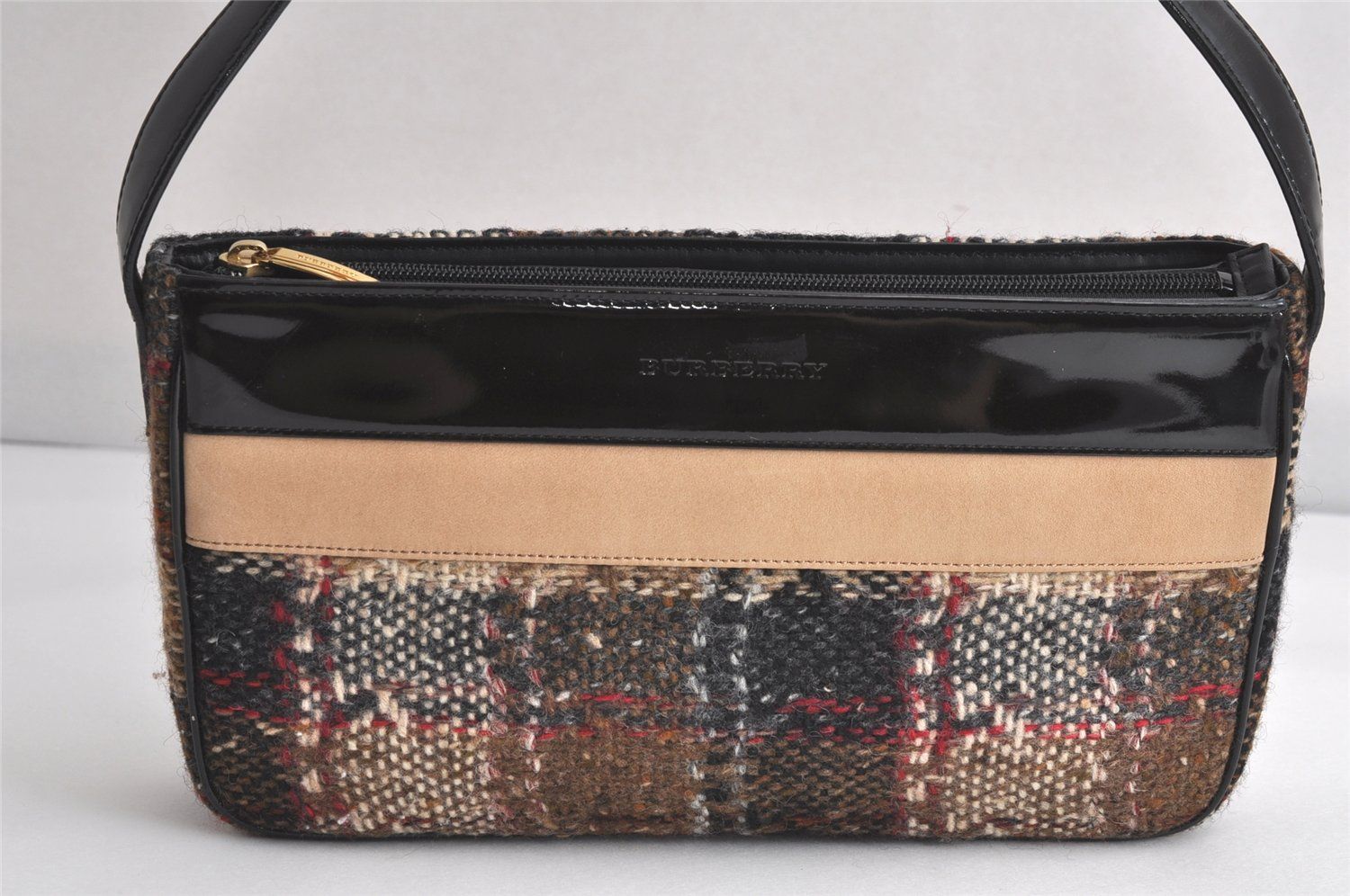 BURBERRY バーバリー チェック柄 ショルダーハンドバッグ 財布 ウール レザー ベージュ ブラック 2765N