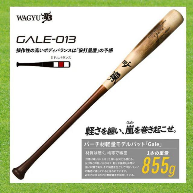 和牛JB 硬式バット　Gale-013 イエローバーチ 和牛JB 硬式木製バット 北米イエローバーチ 軽量モデル 855g平均
