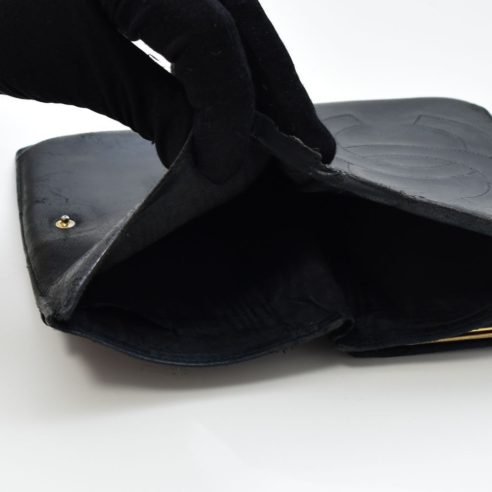 中古USED CHANEL 財布 2つ折り ラムスキン ブラック 7929227010