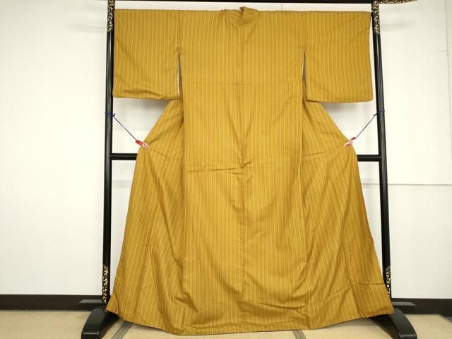 平和屋着物○黄八丈 紬 平織 格子 正絹 逸品 CAAW3690vf