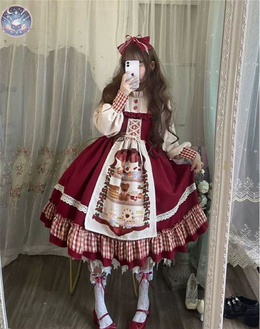 ♥ チェック柄ロリータワンピース-ポンチョ 女子会お出かけに最適2点セット