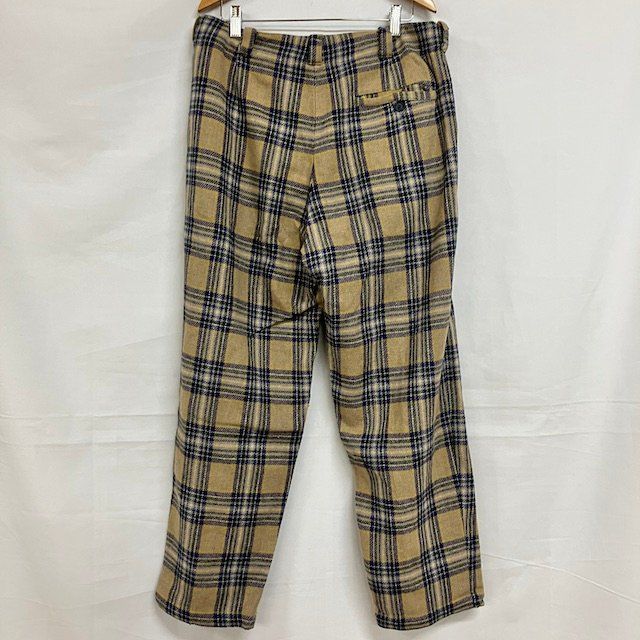 R98 M 古着 チェック柄 ワイドパンツ ベージュ レディース