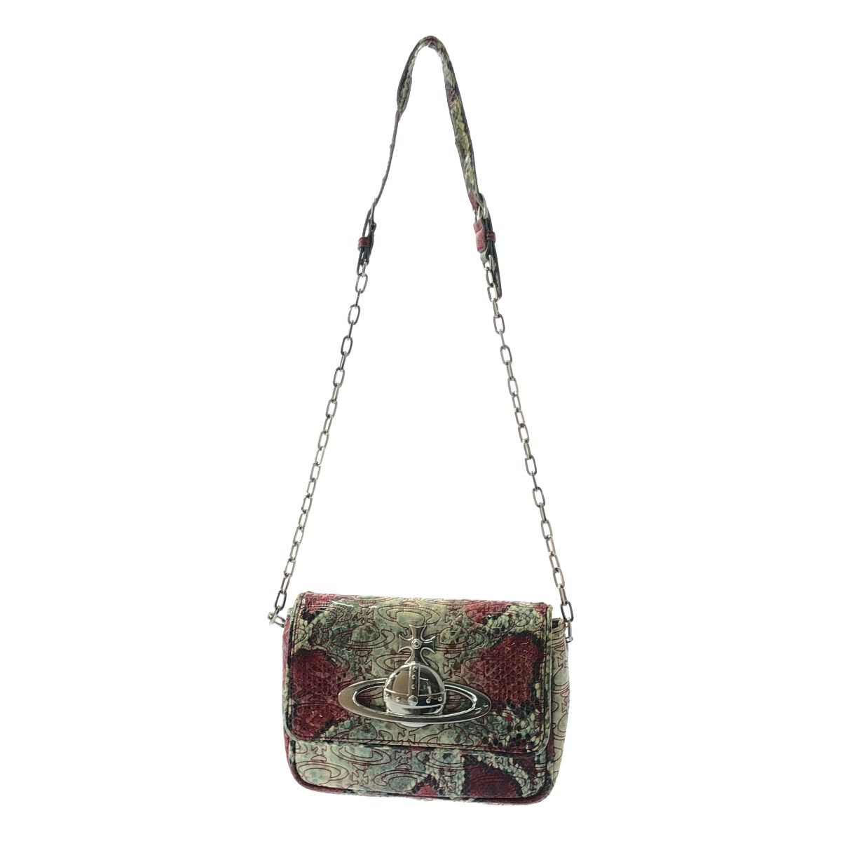 Vivienne Westwood | ヴィヴィアンウエストウッド | オーブ パテントレザー パイソン柄 ショルダーバッグ | ベージュ|グリーン|レッド | レディース